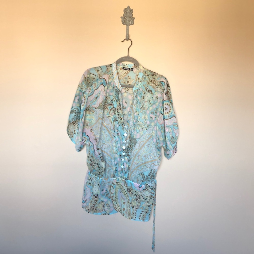 Paisley mint green and pink blouse